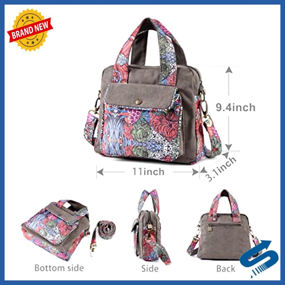 Canvas Shoulder Bag Crossbody Handbag Lightweight Small Top Handle Boho - Picture 3 of 7